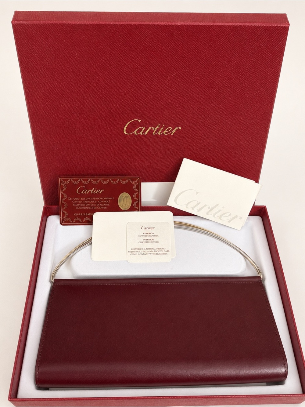 NEW Cartier TRINITY Burgundy Leather Top-Handle Bag Gold & Silver Hardware - Picture 9 of 14